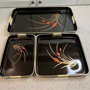 Vintage HiLac Japan Bronze Shimmer Iris Nesting Lacquer Trays | Hand Decorated